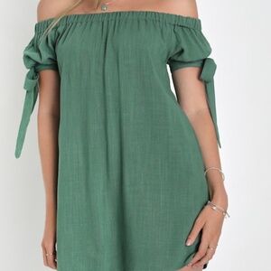 Lulus Al Fresco Evenings Olive Green Off-the-shoulder Dress - Size S